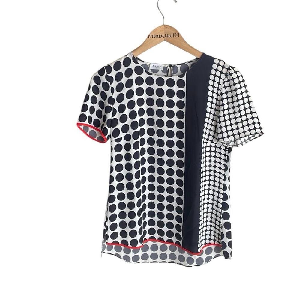 Akris Punto Black and White Polka Dot Top with Red Accents